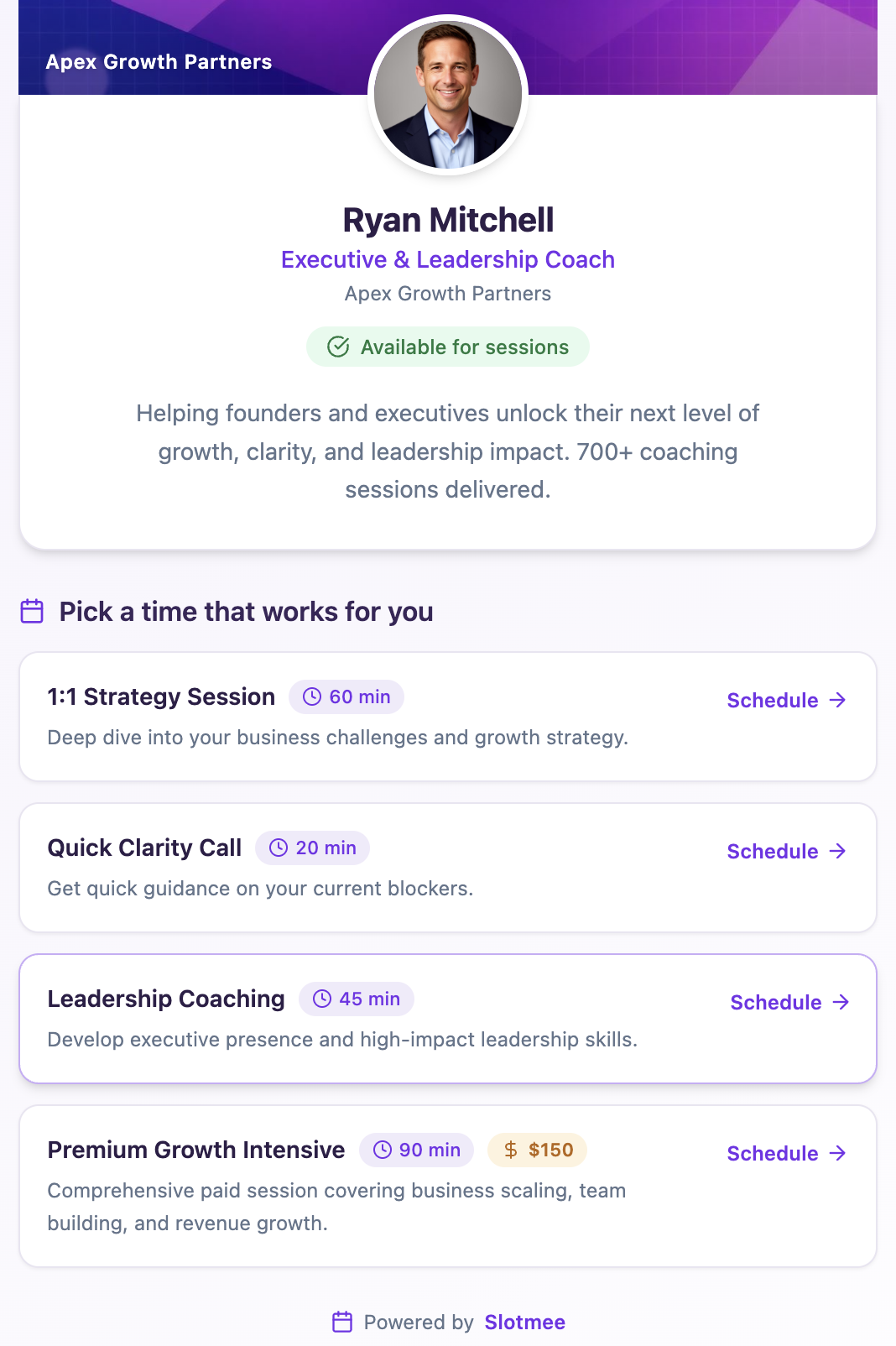 Slotlinks branded booking page